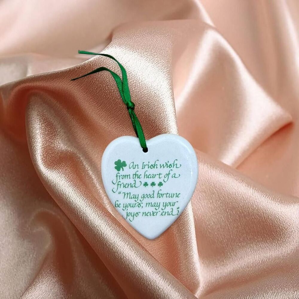 Macy's Y2K White Green Irish heart ornament mini trinket